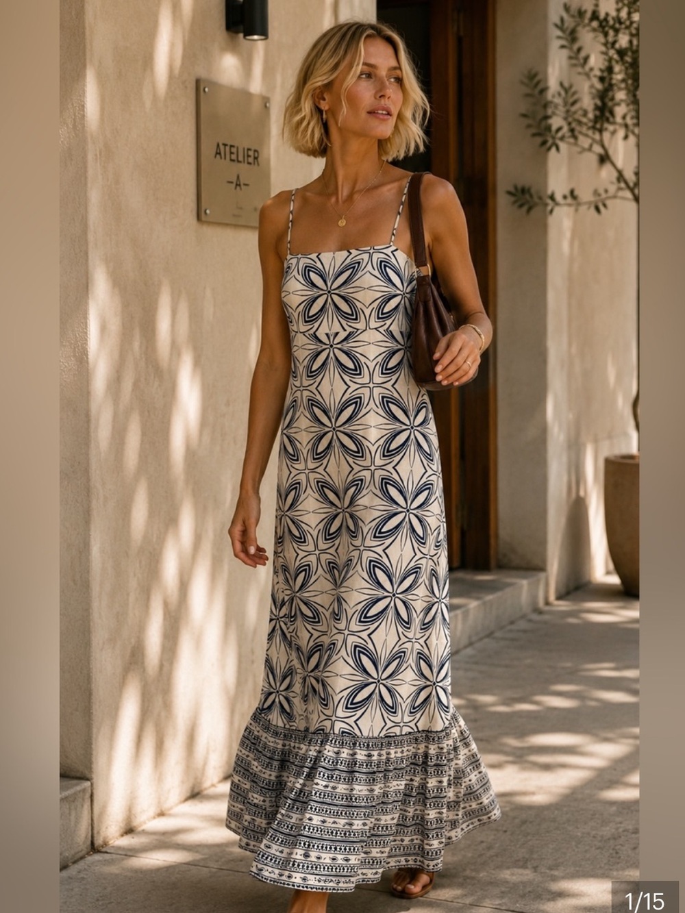 NWT.. cream navy woman’s dress long sleeveless square neck summer dress